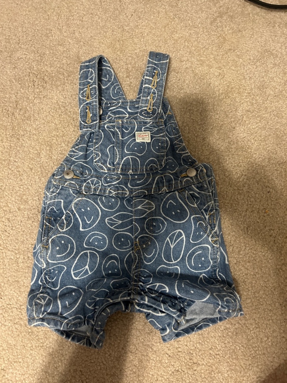 Old navy Toddler Denim Smile Print Short Overalls - Blue